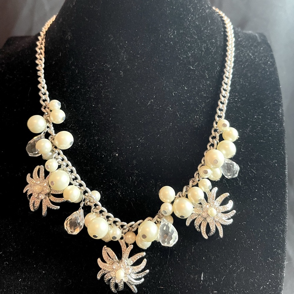 Faux Pearl and Crystal Cluster Statement Necklace